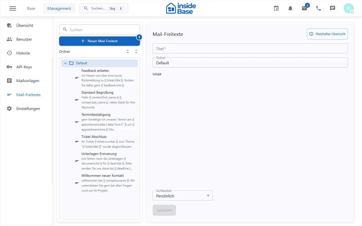 Administration der E-Mail-Freitexte