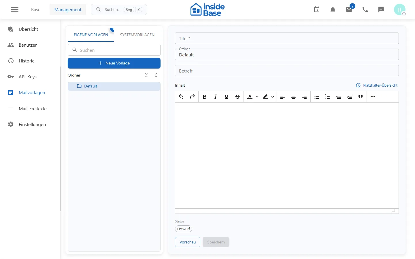 Administration der E-Mail-Vorlagen