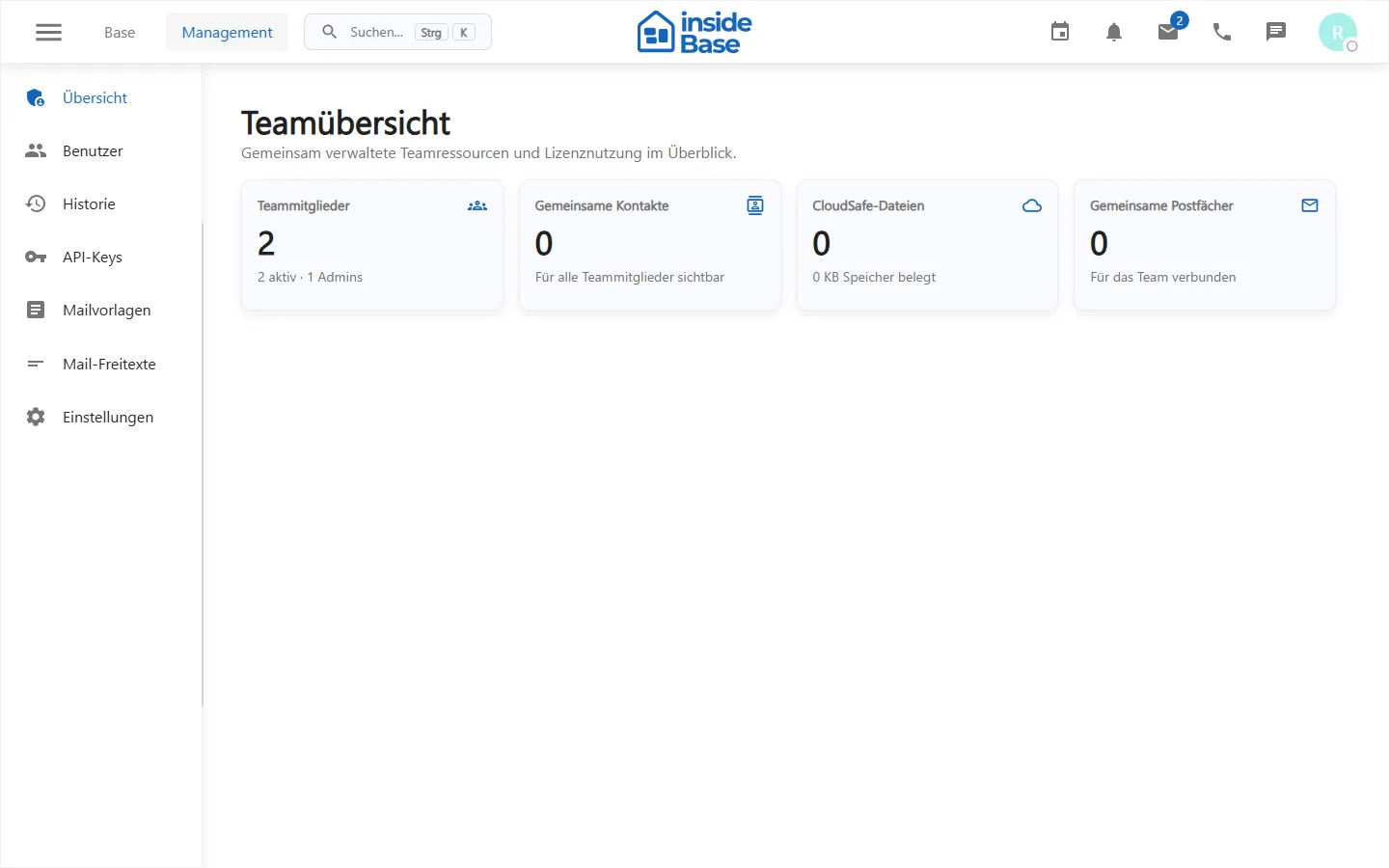 Übersicht der insideBase-Teamverwaltung