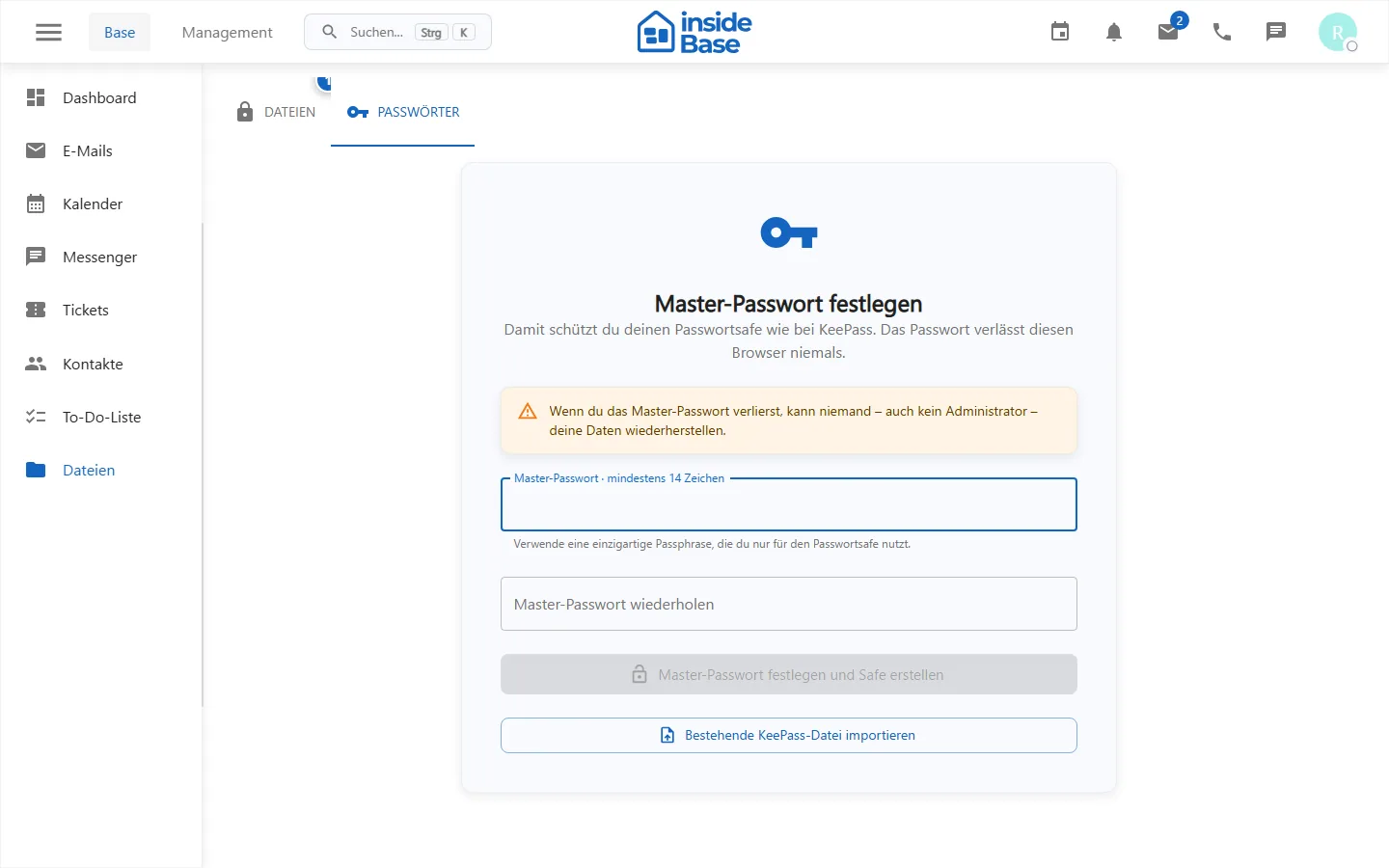Passwortsafe mit Einträgen und sicheren Aktionen
