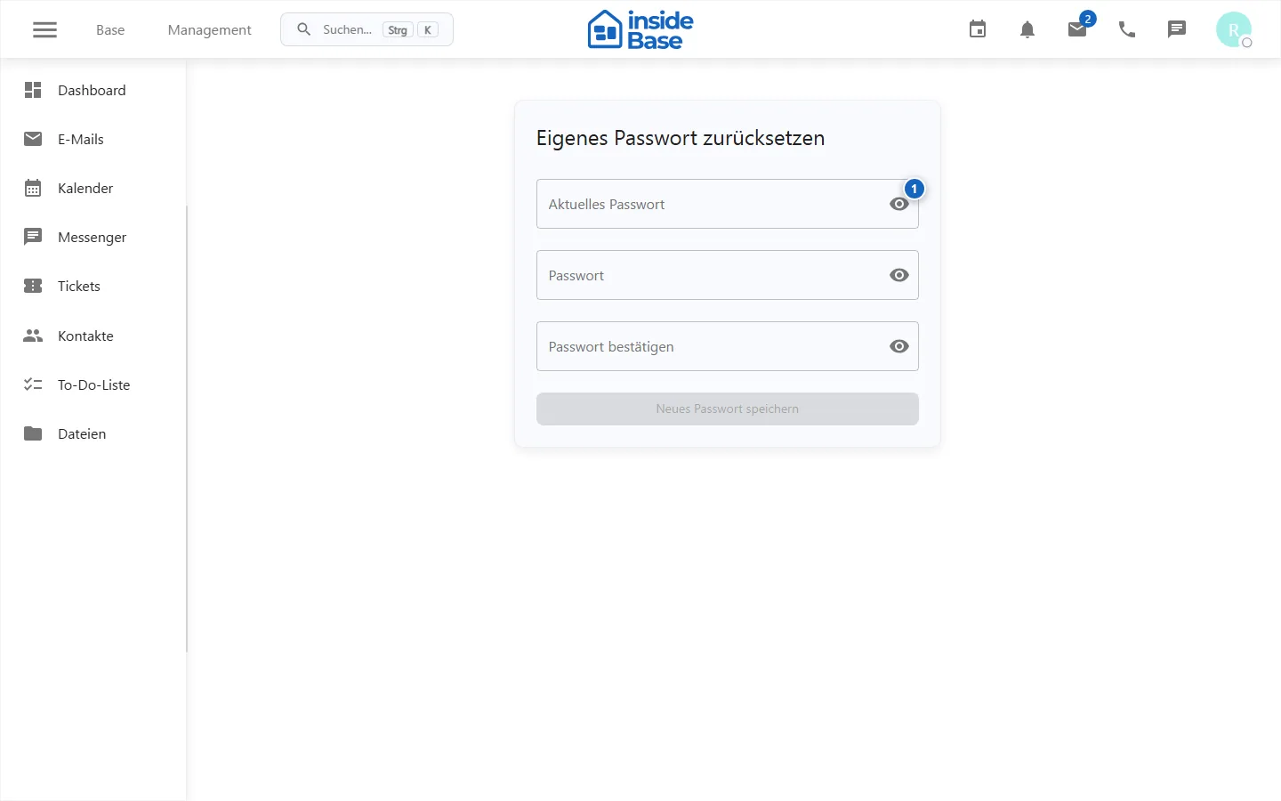 Formular zum Zurücksetzen des eigenen Passworts