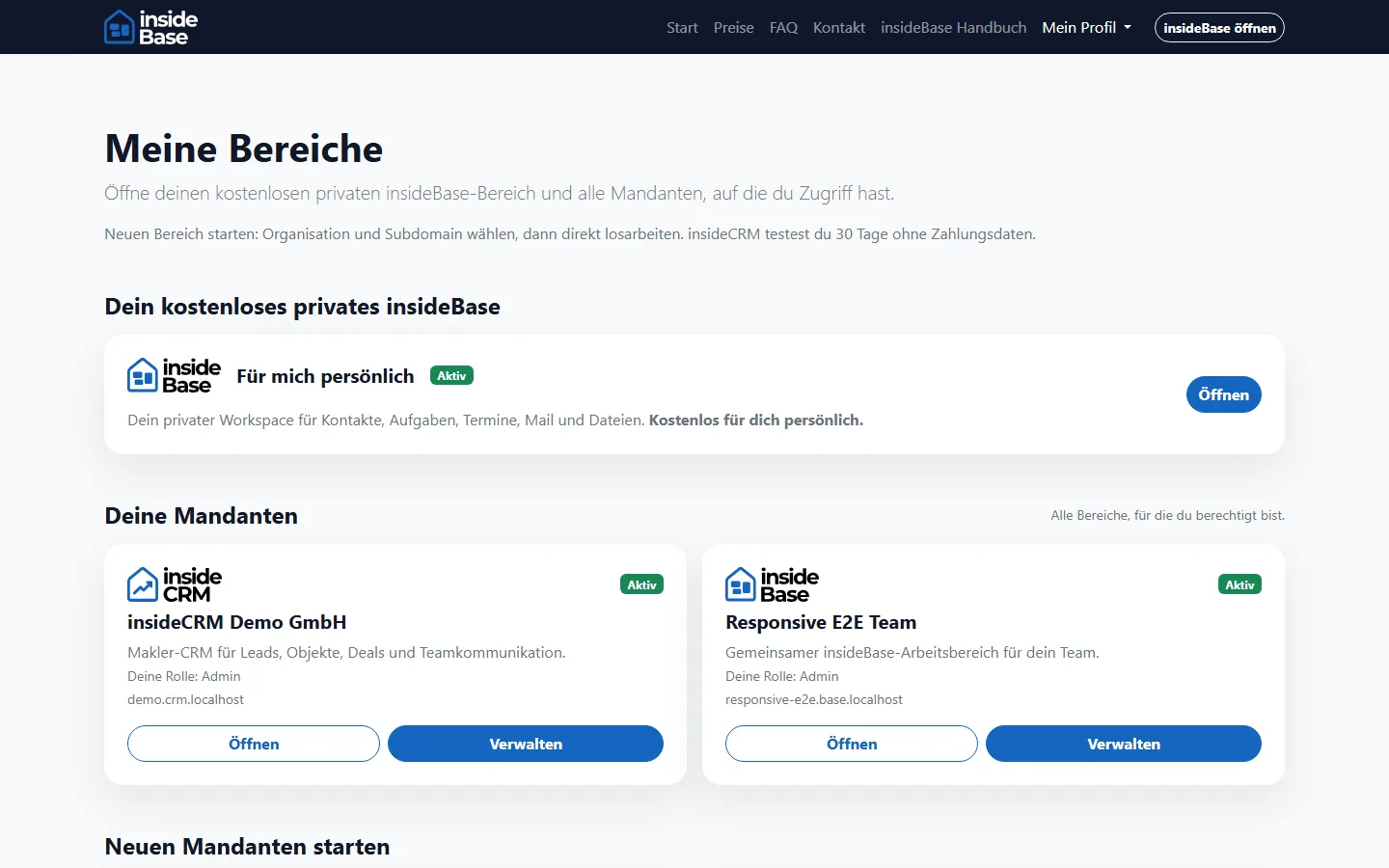 Plattform-Hub zur Auswahl und zum Start eines Produkts