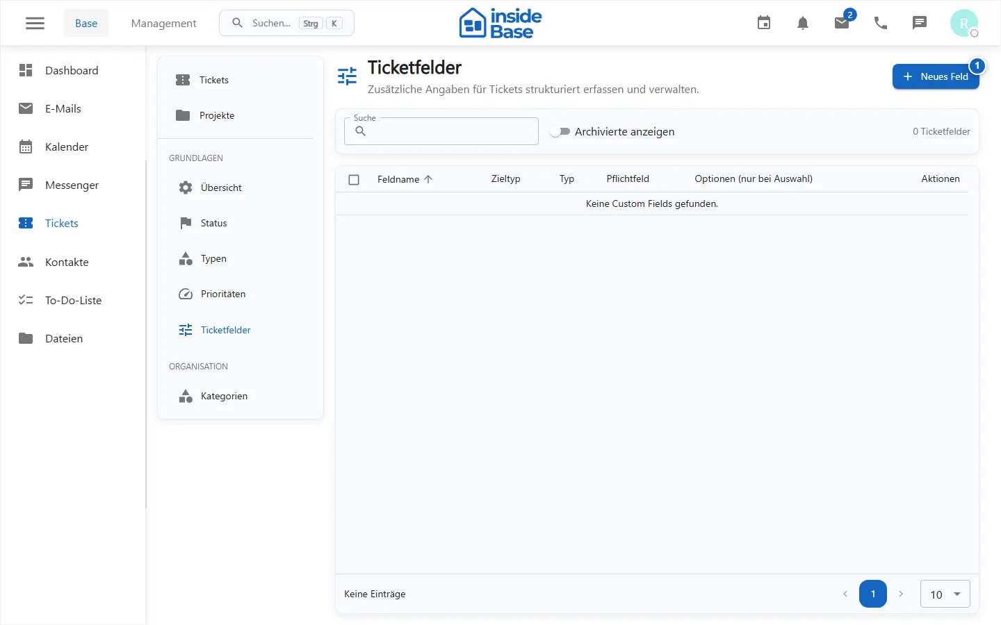 Verwaltung der benutzerdefinierten Ticketfelder