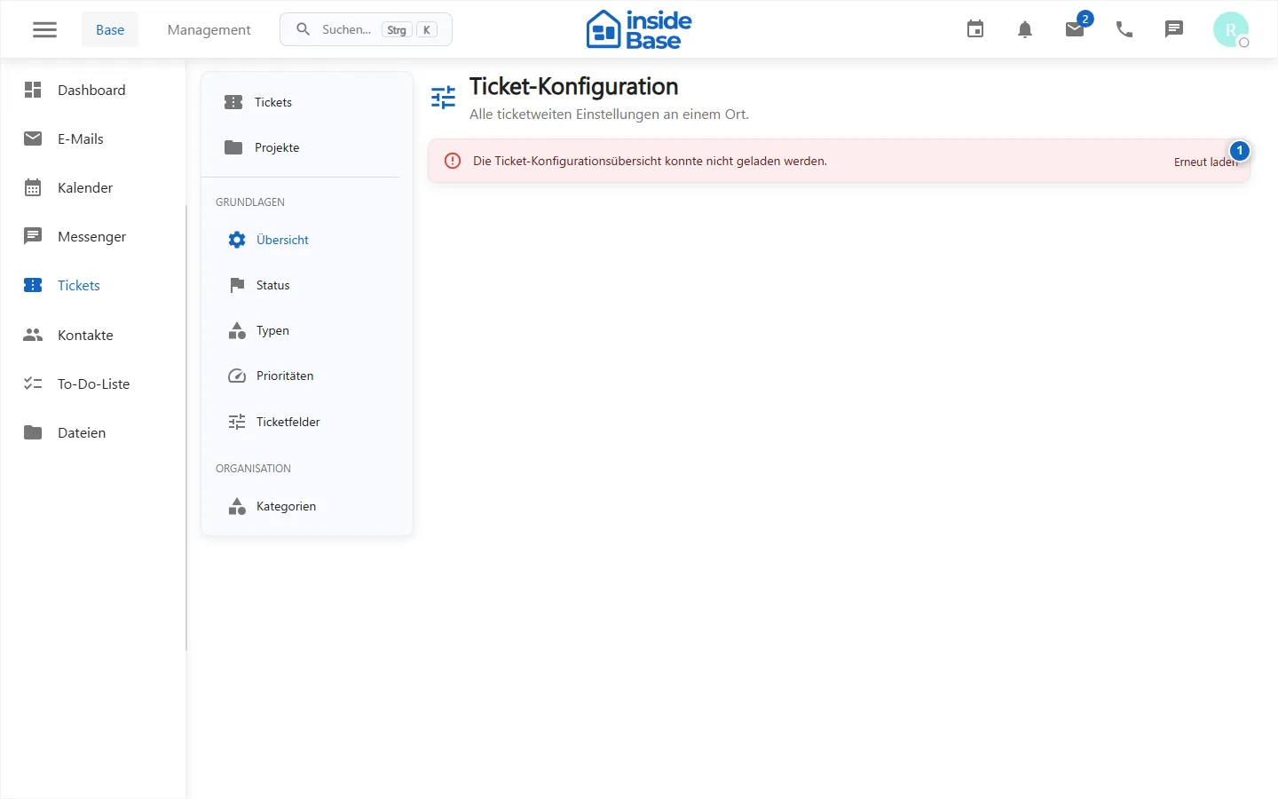 Übersicht der Ticketsystem-Einstellungen