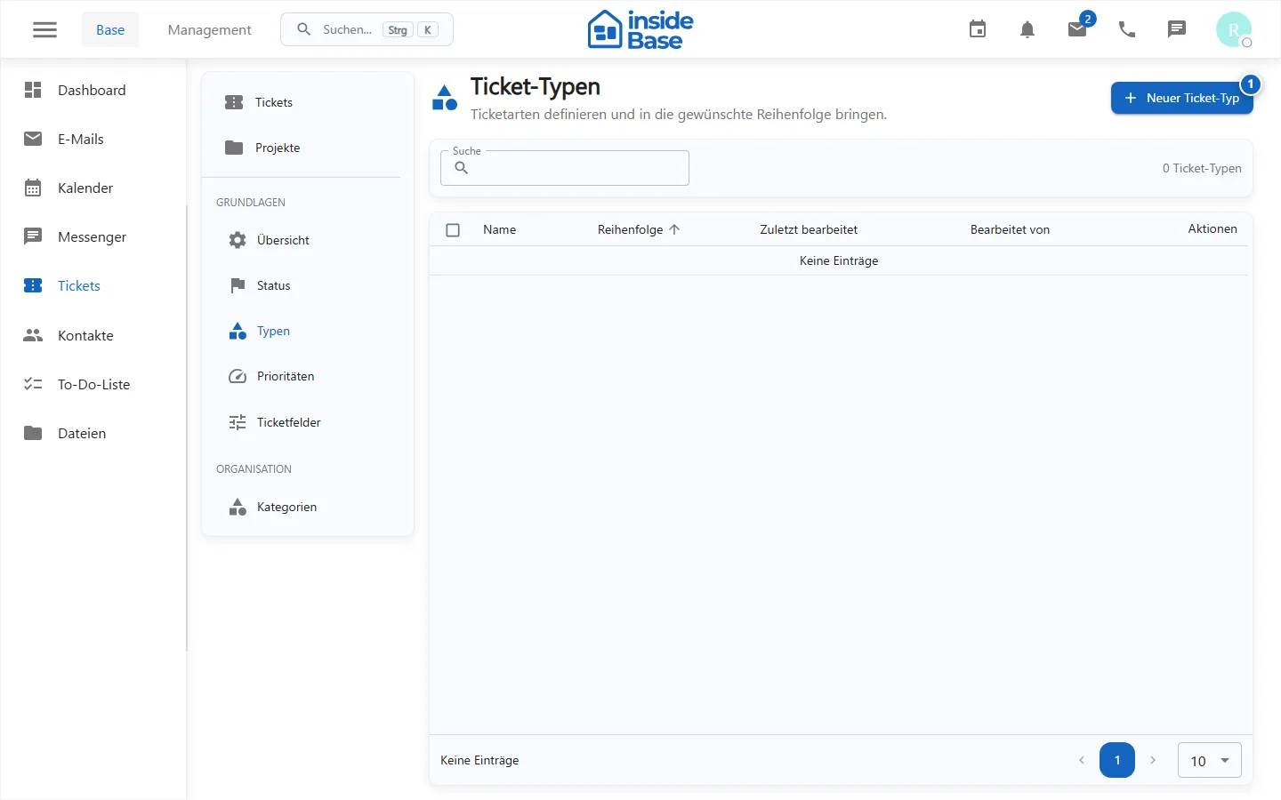 Verwaltung der Tickettypen